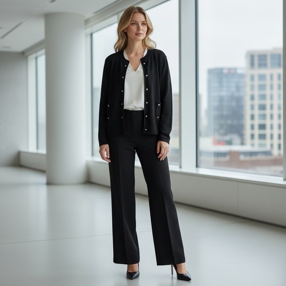 EXCLUSIVELY MISOOK BLACK SILVER FAUX SNAP SWEATER JACKET CARDIGAN SZ M - Picture 3 of 4